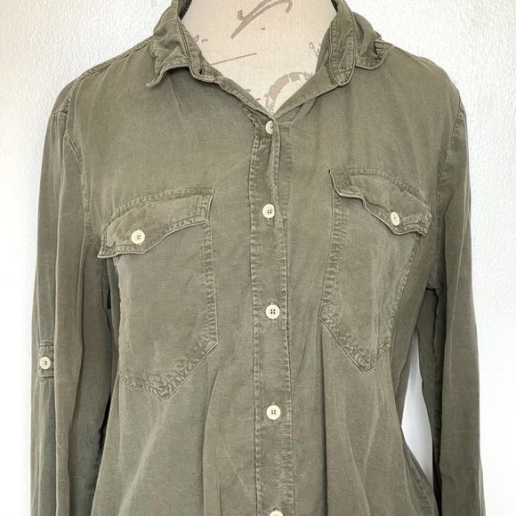 Athleta Womens Medium Button down Shirt Long Sleeve Linen Blend Camping Hiking - Picture 4 of 12